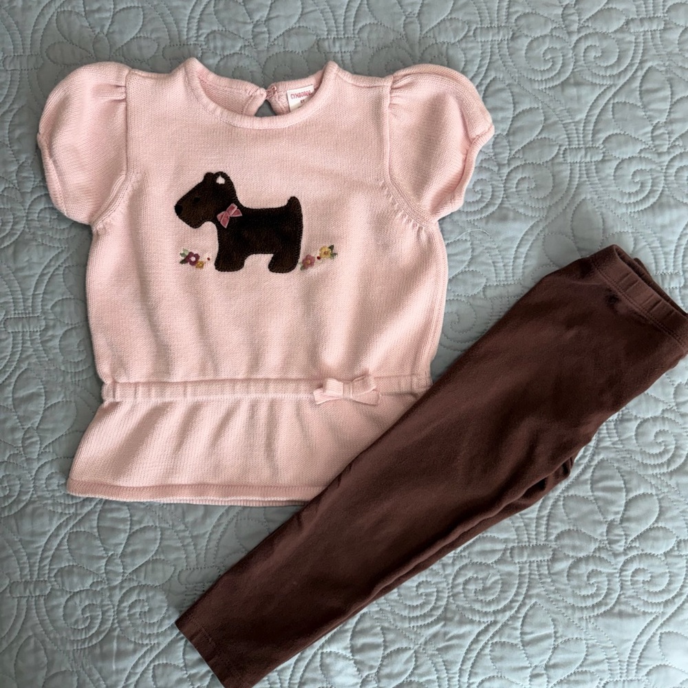5T Sweater and Brown Leggings Set with Dog Design
